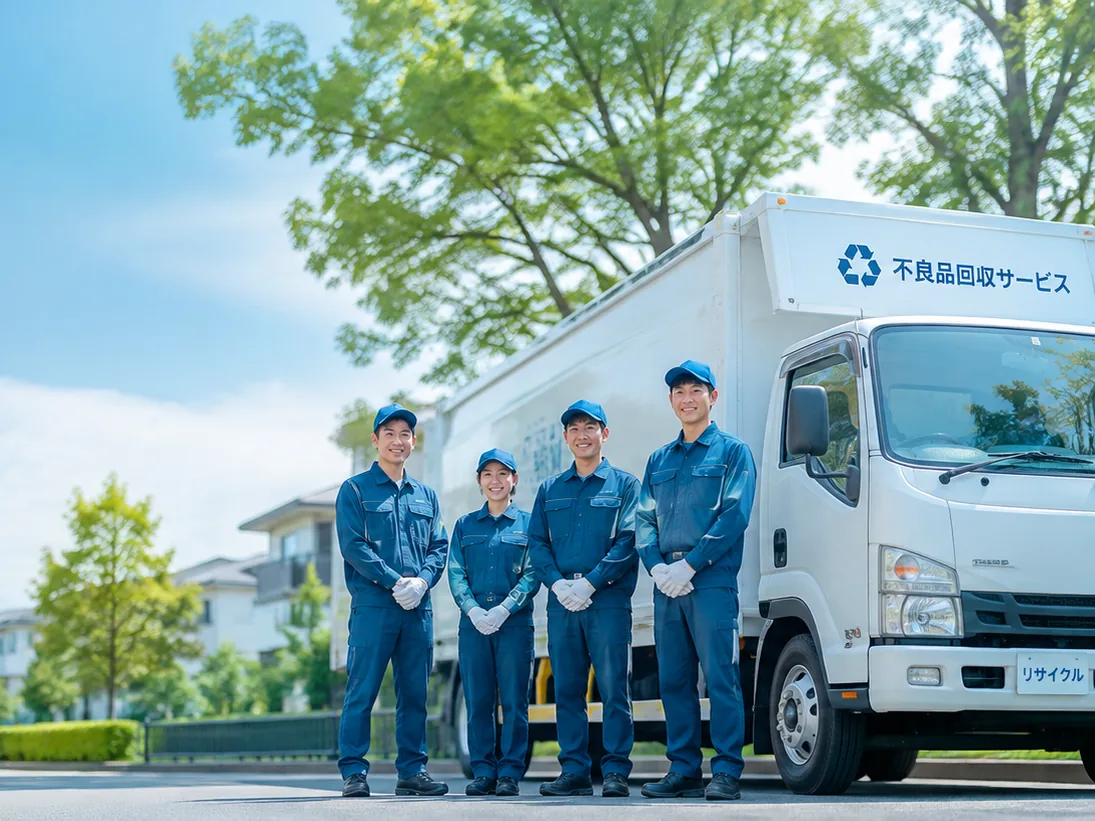 日の出株式会社のスタッフと回収車両